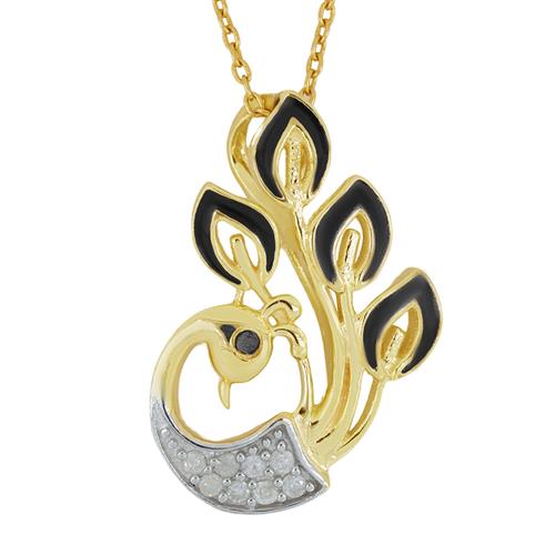 BUY 925 SILVER BLACK SPINEL WITH DIAMOND DOUBLE CUT GEMSTONE ENAMEL DESIGN PEACOCK PENDANT